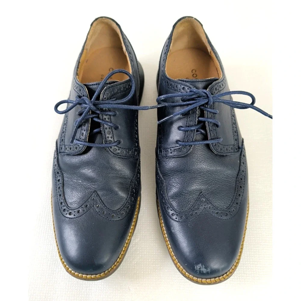 Cole Haan Grand OS Wingtip Oxford Shoe Mens 8 Blue Leather Business Smart Casual